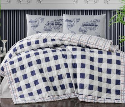 Набор First choice Softness Quilt Set WQ-9060 Edmon Navy Blue с легкой одеялом. 123359 фото