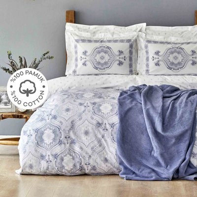 Набор постельное белье с пледом Karaca Home Arlen indigo евро 119665 фото