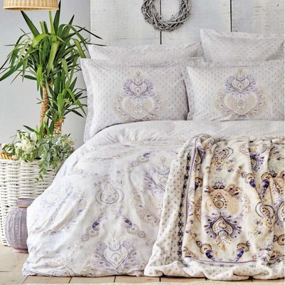 Набор постельное белье с пледом Karaca Home Estella lila лиловый евро 90182 фото