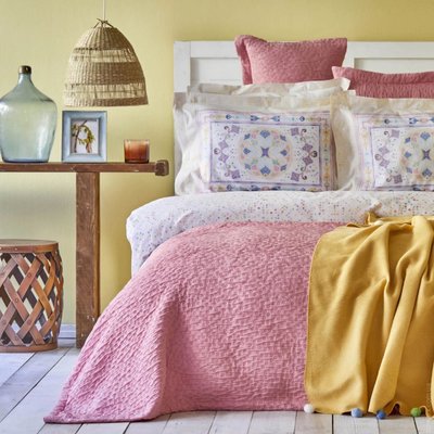 Набор постельное белье с покрывалом + плед Karaca Home Bonbon pembe розовый евро 119976 фото