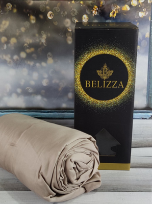 Простынь на резинке Belizza бежевая 100х200 см + 30 см с наволочкой 50х70 см 137548 фото