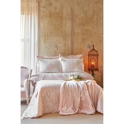 Набор постельное белье с пледом и покрывалом Karaca Home Desire pudra 2020-1 пудра евро 69633 фото
