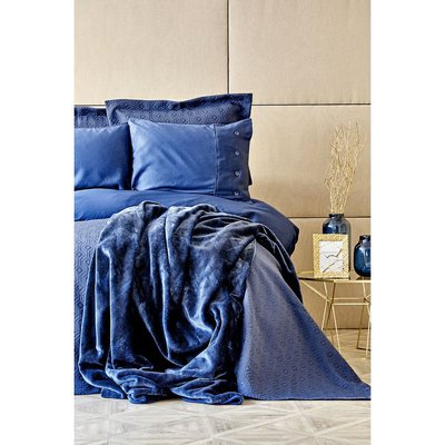 Набор постельное белье с пледом и покрывалом Karaca Home Infinity lacivert 2020-1 синий евро 69636 фото