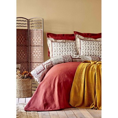 Набор постельное белье с пледом и покрывалом Karaca Home Maryam bordo 2020-1 бордовый евро 66568 фото
