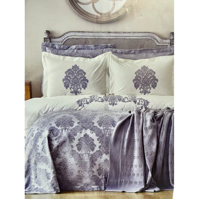 Набор постельное белье с покрывалом + плед Karaca Home - Adrienne gri серый евро 111899 фото