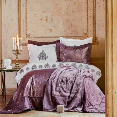 Набор постельное белье с покрывалом + плед Karaca Home Ilona murdum сиреневый евро 107598 фото
