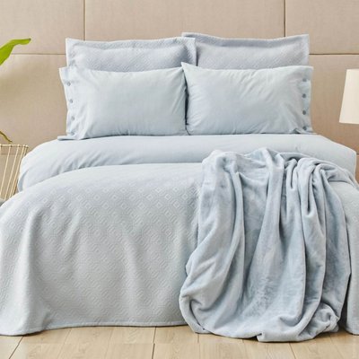 Набор постельное белье с покрывалом + плед Karaca Home Infinity New a.mavi голубой евро 119945 фото
