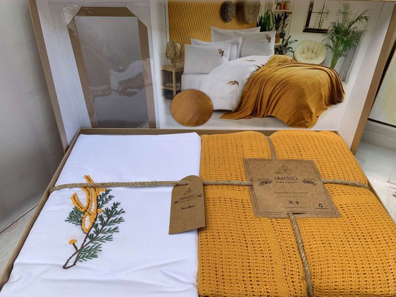 Набор постельного белья Limasso Hand Made Yellow с пике - покрывалом евро 120597 фото
