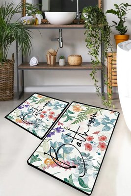 Набір килимків для ванної кімнати Chilai Home Green in flower 60x100 см + 50x60 см 184902 фото