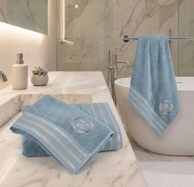 Набір рушників Maison D'or Delon blue Смуга світла з 3-х штук 30x50 см+ 50x100 см+ 70x140 см 217110 фото