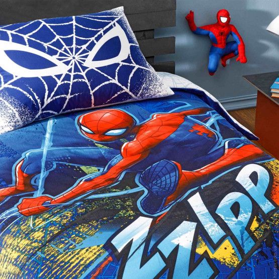 Постельное белье TAC Ranforce Disney Spiderman blue City с простыней на резинке 125499 фото