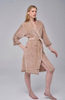 Халат тонкий велюр без капюшона Nusa NS 0612 beige 217166 фото