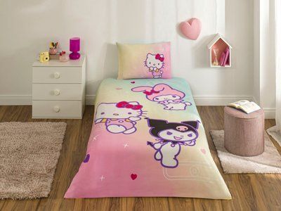 Постільна білизна TAC Ranforce Disney Hello Kitty Friends дитяча на резинці 210925 фото