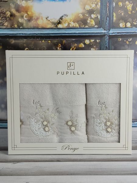 Набір махрових рушників Pupilla з 2-х штук 50х90 см + 70х140 см з вишивкою 3Д, модель 4 167594 фото