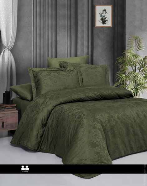 Постельное белье жаккард First Choice Regina dark green евро 133312 фото