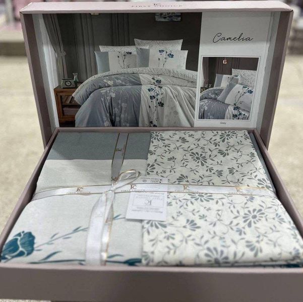 Постельное белье First Choice de luxe ранфорс Camelia Grey евро 202408 фото