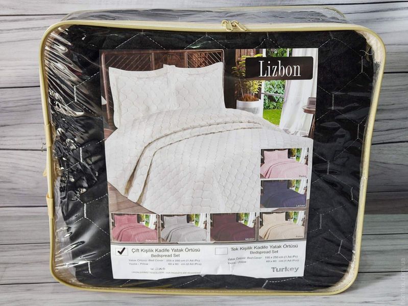 Покривало Lizbon велюрове 250x260 см. з наволочками чорне 112100 фото