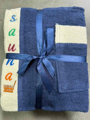 Набір для сауни чоловічий махровий Wellness (спідниця, рушник, тапочки) синій 192611 фото