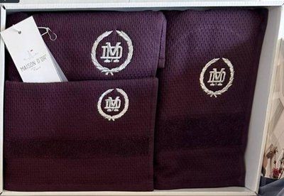 Набір вафельно-махрових рушників Maison Dor з 3-х штук 30х50 см +50х100 см + 70х140 см фіолетові 209064 фото