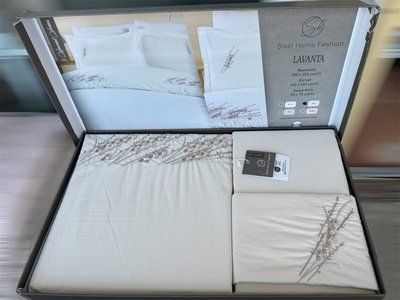 Постельное белье Sikel вареный хлопок с вышивкой Lavanta бежевое евро 217448 фото