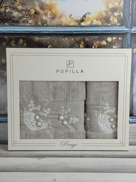 Набір махрових рушників Pupilla з 2-х штук 50х90 см + 70х140 см з вишивкою 3Д, модель 6 167596 фото
