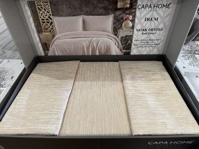 Покривало жакардове Capa Home Irem 240x260 см бежеве з наволочками 218482 фото