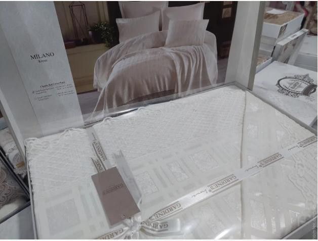 Покривало жакардове Gardine's Milano krem 240х260 см з наволочками 131953 фото