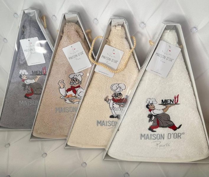 Махровий круглий рушник Maison Dor D - 70 см для кухні з вишивкою сіре 209069 фото