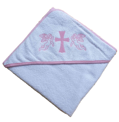 Рушник для хрещення з куточком 92 * 92 380г / м2 (TM Zeron) білий окантовка - рожева 74396 фото