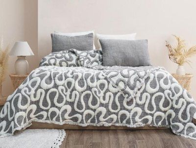 Покривало муслінове Saheser Mervis antrasit 240x260 см з наволочками 204880 фото