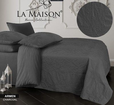Постільна білизна варена бавовна La Maison Armen charcoal євро з об'ємним малюнком 215575 фото