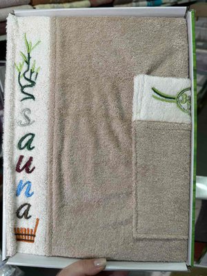 Набор для сауны мужской бамбуковый Wellness (юбка, полотенце) бежевый 192600 фото