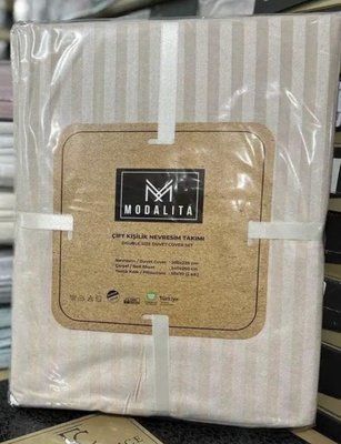 Постільна білизна страйп ранфорс Modalita бежева в смужку євро 215708 фото