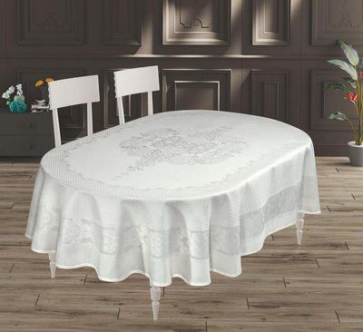 Скатертина овальна тефлонова Maison Royale Viyana 160x220 см біла 207982 фото