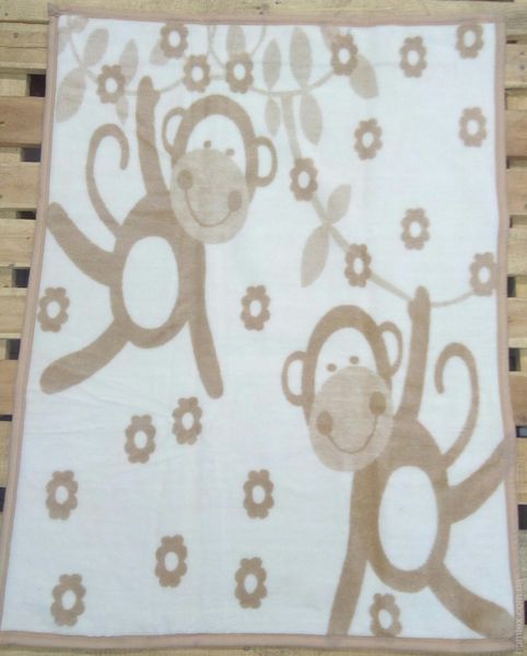 Плед-ковдра Zeron дитяче акрил біло-коричневе з мавпочкою 90х120 см 74822 фото
