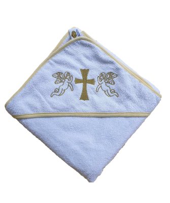 Рушник для хрещення з куточком 92*92 380г/м2 (TM Zeron) білий окантовка жовта 74393 фото