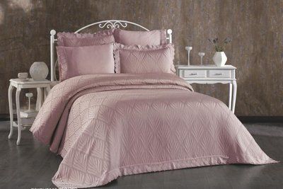 Покривало жакардове з мереживом Finezza Home Milano murdum 250x260 см з наволочками 50х70 см 217030 фото