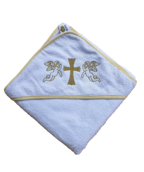 Полотенце для крещения с уголком 92*92 380г/м2 (TM Zeron) белый окантовка - желтая 74393 фото