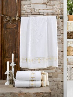 Крестом Zeron (полотенце для крещения) 70х140 450г/м2 велюр/махра, золото 109864 фото