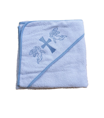 Рушник для хрещення з куточком 92 * 92 380г / м2 (TM Zeron) білий окантовка - блакитна 74395 фото