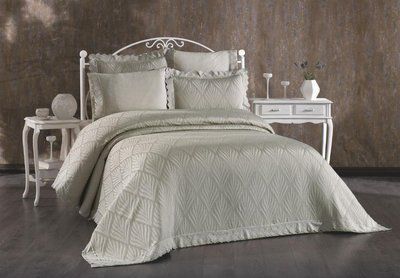 Покривало жакардове з мереживом Finezza Home Milano gri 250x260 см з наволочками 50х70 см 217031 фото