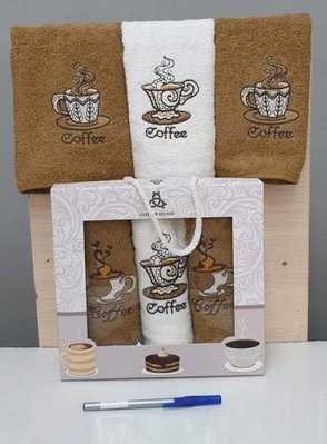 Кухонні рушники махрові Nilteks Coffee V1 30x50 см 3 шт. 110890 фото