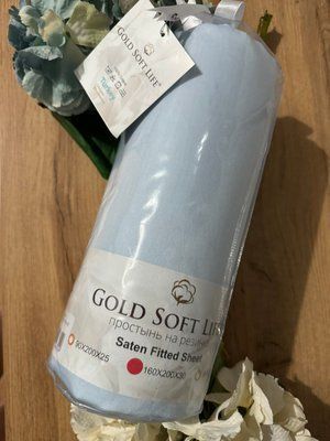 Простирадло сатинова Gold Soft Life 160x200+30 см блакитне 139174 фото