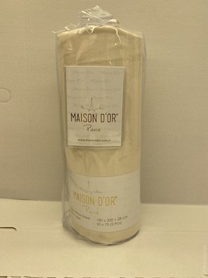 Простынь на резинке Maison D'or saten stripe кремовая 180x200 см с наволочками 112259 фото