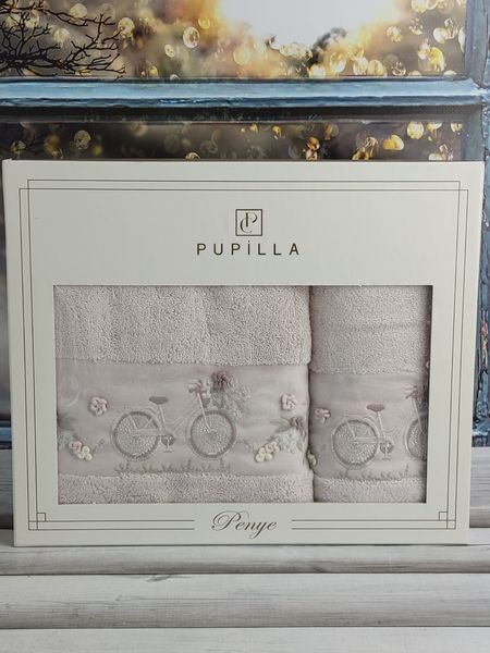Набор махровых полотенец Pupilla из 2-х штук 50х90 см + 70х140 см с 3Д вышивкой, модель 15 167605 фото