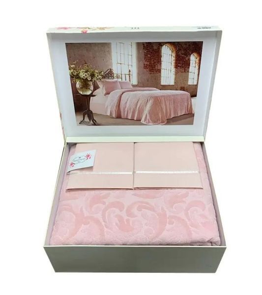 Махровая простынь Tivolyo Home Baroc pembe 220х240 см + сатиновая простынь с наволочками 159601 фото