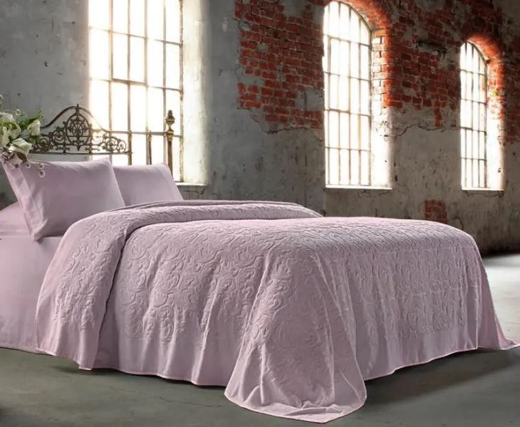 Махровая простынь Tivolyo Home Baroc pembe 220х240 см + сатиновая простынь с наволочками 159601 фото