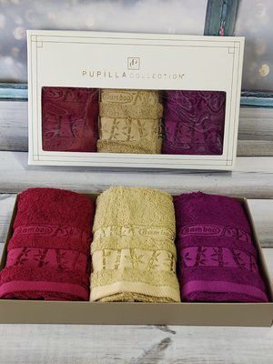 Набор бамбуковых полотенец для рук Pupilla Gold из 3-х штук 30х50 см, модель 1 167895 фото