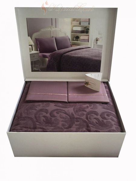 Постельная белизна Tivolyo Home Baroc фиолетовая с махровым покрывалом. 62583 фото