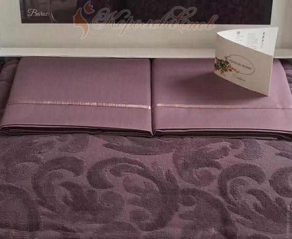 Постельная белизна Tivolyo Home Baroc фиолетовая с махровым покрывалом. 62583 фото